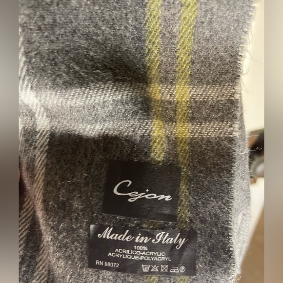 Cejon Plaid Scarf Made in Italy. Black/Blue/Yellow - Picture 3 of 3